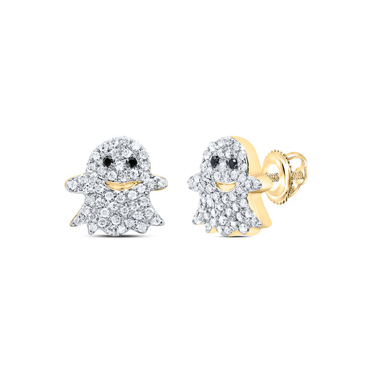 10kt Yellow Gold 1/3 Cttw Diamond Round black Diamond Earring