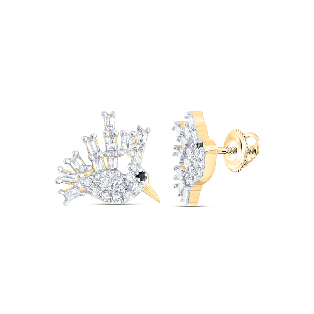 10kt Yellow Gold 1/5 Cttw Diamond Round black Diamond Earring