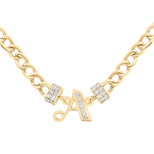 14kt Yellow Gold 1/4 Cttw Diamond Ana M Initial " A" Necklace, Length: 16 Inch