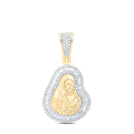 10kt Yellow Gold 7/8 Cttw Diamond Mother Mary Mens Charm