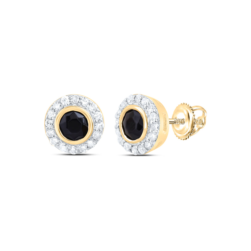 10kt Yellow Gold 1/10 Cttw Diamond 2.8 Mm Round Onyx Black Earring