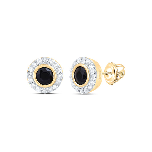 10kt Yellow Gold 1/10 Cttw Diamond 2.8 Mm Round Onyx Black Earring