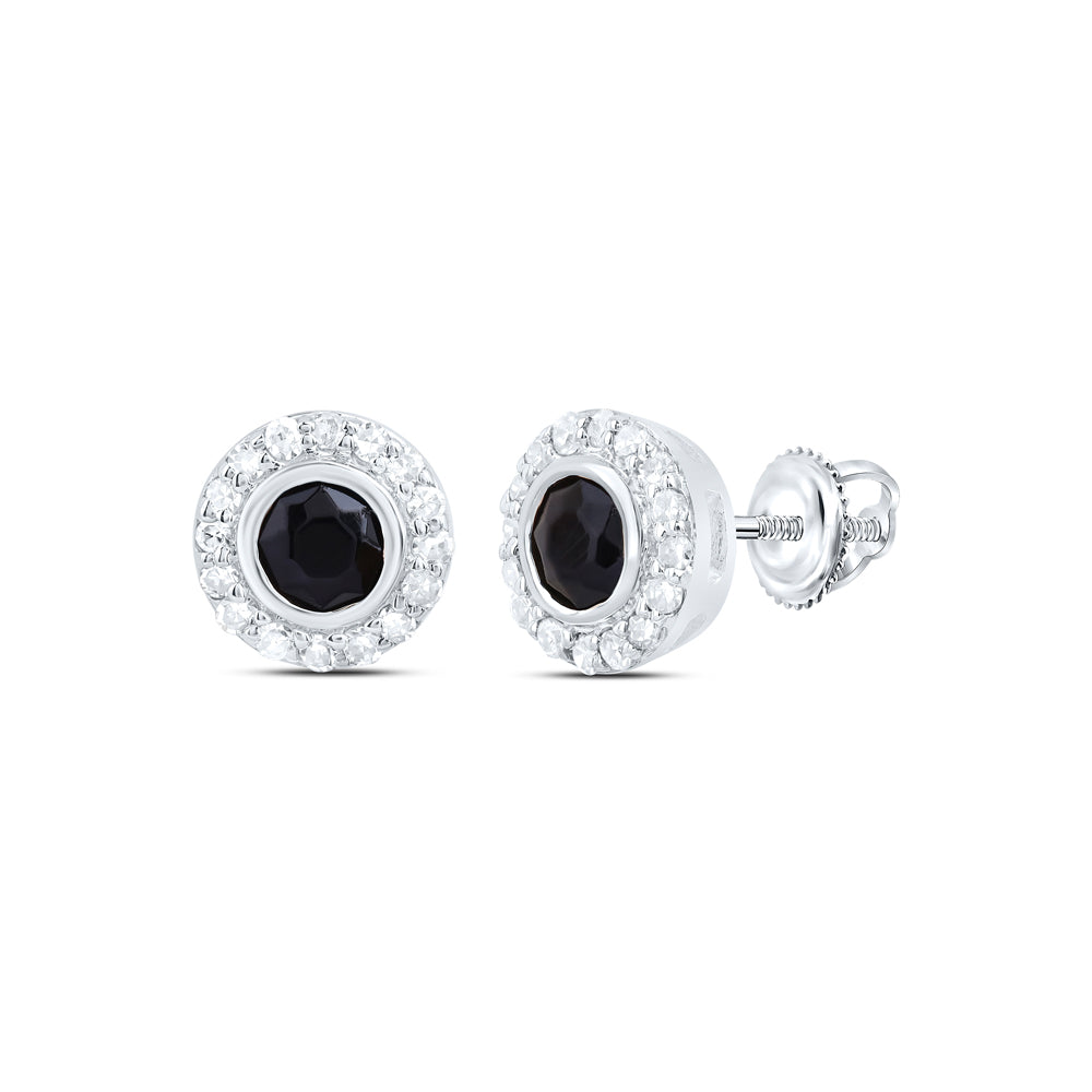 10kt White Gold 1/10 Cttw Diamond 2.8 Mm Round Onyx Black Earring