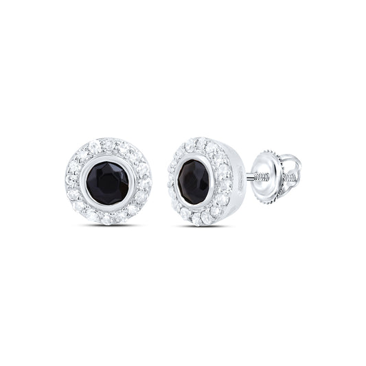 10kt White Gold 1/10 Cttw Diamond 2.8 Mm Round Onyx Black Earring