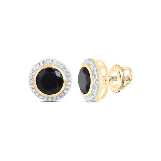 10kt Yellow Gold 1/3 Cttw Diamond 7.5 Mm Round Onyx Black Earring