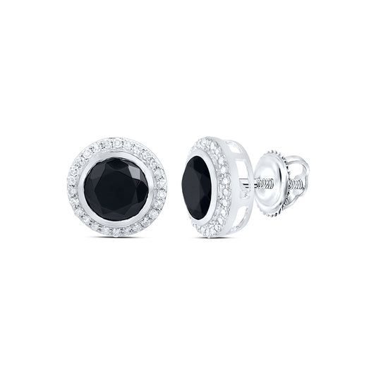 10kt White Gold 1/3 Cttw Diamond 7.5 Mm Round Onyx Black Earring