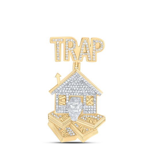 10kt Yellow Gold 1 Cttw Diamond Trap House Snake Mens Charm