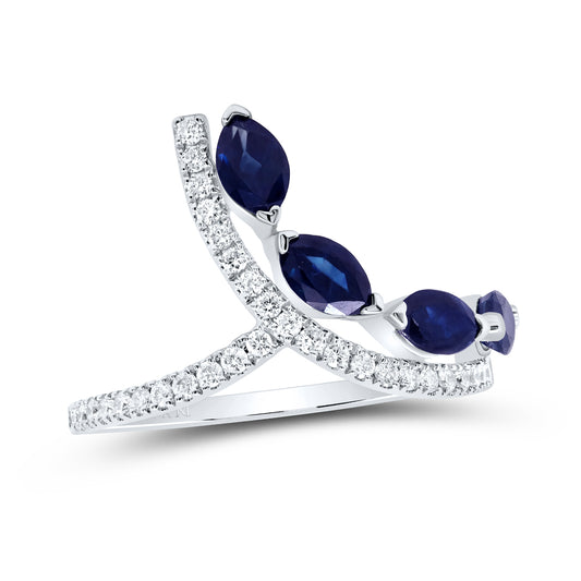 14kt White Gold 1/4 Cttw Diamond Ana M and 1 Cttw-mq Blue Sapphire Natural Gem Bridal Wedding Engagement Anniversary Ring, Women Size: 5-9