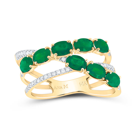 14kt Yellow Gold 1/6 Cttw Diamond Ana M and 1 5/8 Cttw Oval Emerald Natural Gem Bridal Wedding Engagement Anniversary Ring, Women Size: 5-9