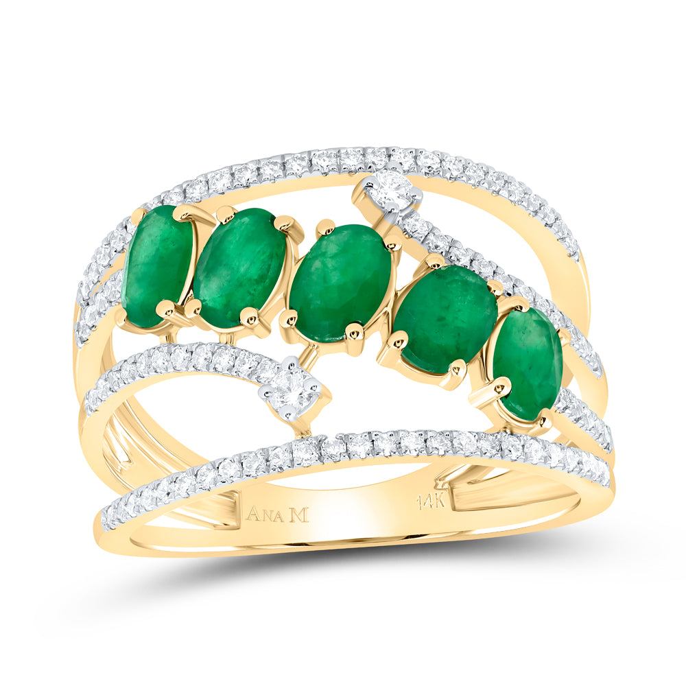 14kt Yellow Gold 1/3 Cttw Diamond Ana M and 1 1/2 Cttw Oval Emerald Natural Gem Bridal Wedding Engagement Anniversary Ring, Women Size: 5-9