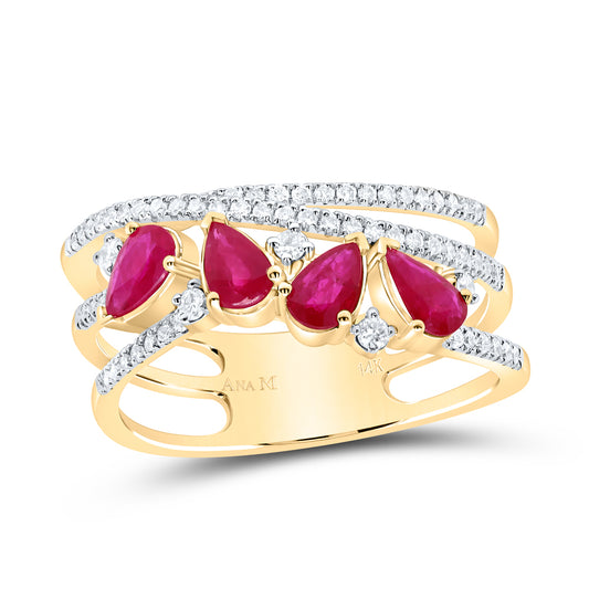 14kt Yellow Gold 1/3 Cttw Diamond Ana M and 1 Cttw-ps Ruby Natural Gem Bridal Wedding Engagement Anniversary Ring, Women Size: 5-9
