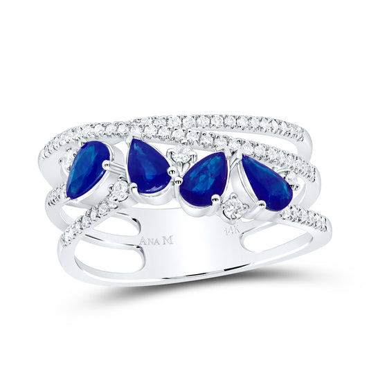 14kt White Gold 1/3 Cttw Diamond Ana M and 1 Cttw-ps Blue Sapphire Natural Gem Bridal Wedding Engagement Anniversary Ring, Women Size: 5-9
