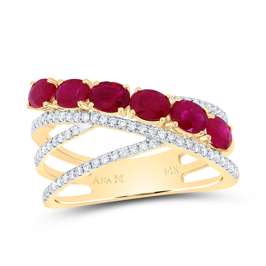 14kt Yellow Gold 1/4 Cttw Diamond Ana M and 1 1/3 Cttw Oval Ruby Natural Gem Bridal Wedding Engagement Anniversary Ring, Women Size: 5-9