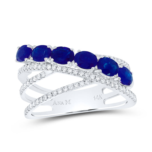 14kt White Gold 1/4 Cttw Diamond Ana M and 1 5/8 Cttw Oval Blue Sapphire Natural Gem Bridal Wedding Engagement Anniversary Ring, Women Size: 5-9
