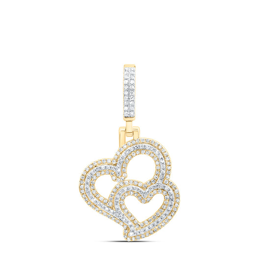 10k Yellow White Gold 1/2 Cttw Diamond Double Heart Pendant