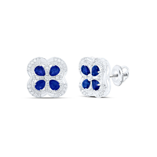 14kt White Gold 1/4 Cttw Diamond Ana M and 1 Cttw-ps Blue Sapphire Natural Gem Clover Earring