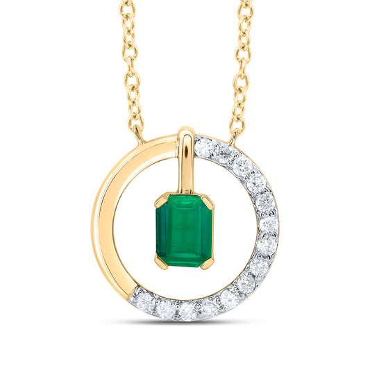 14kt Yellow Gold 1/12 Cttw Diamond 4x3mm Emerald Emerald Natural Gem Fashion Necklace, Length: 18 Inch