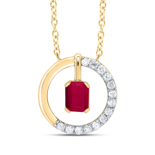 14kt Yellow Gold 1/12 Cttw Diamond 4x3mm Emerald Ruby Natural Gem Fashion Necklace, Length: 18 Inch