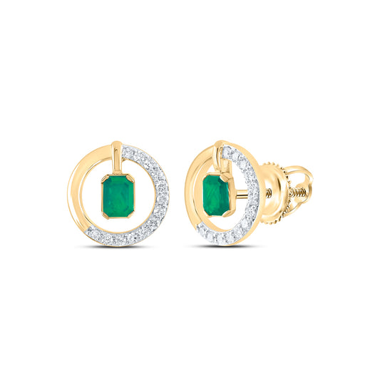 14kt Yellow Gold 1/6 Cttw Diamond 4x3mm Emerald Emerald Natural Gem Fashion Earring