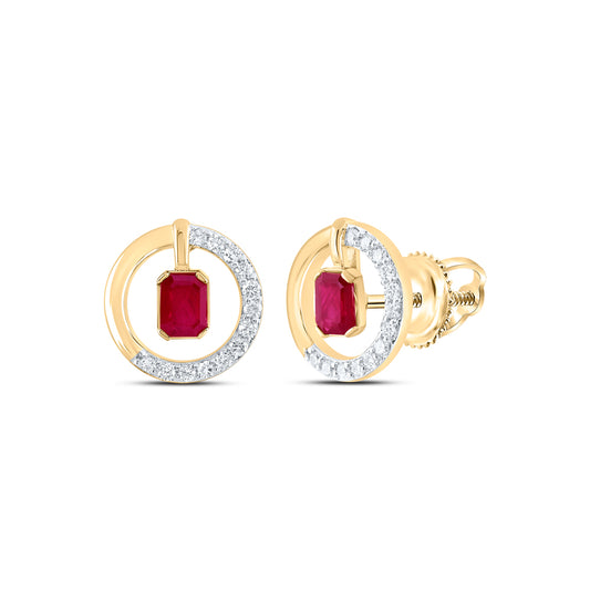 14kt Yellow Gold 1/6 Cttw Diamond 4x3mm Emerald Ruby Natural Gem Fashion Earring