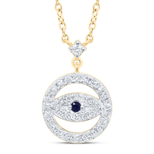 10kt Yellow Gold 1/4 Cttw Diamond Round Blue Sapphire Natural Gem Necklace