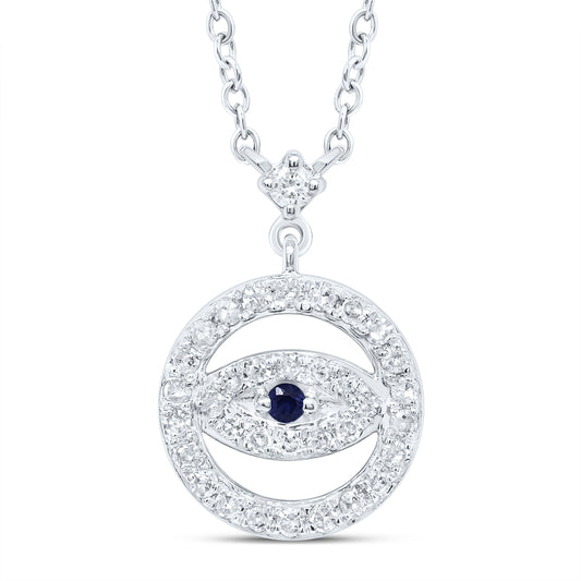 10kt White Gold 1/4 Cttw Diamond Round Blue Sapphire Natural Gem Necklace