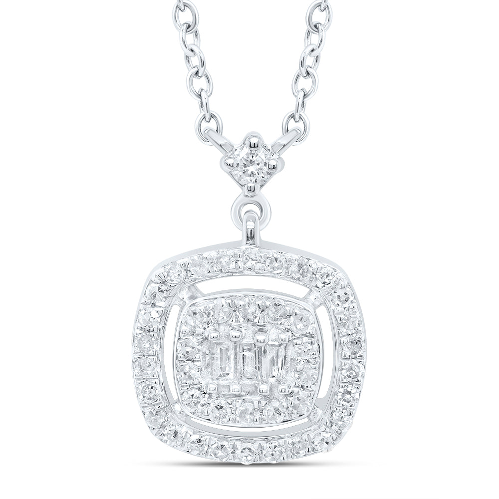 10kt White Gold 1/4 Cttw Diamond Cushion Necklace, Length: 18 Inch