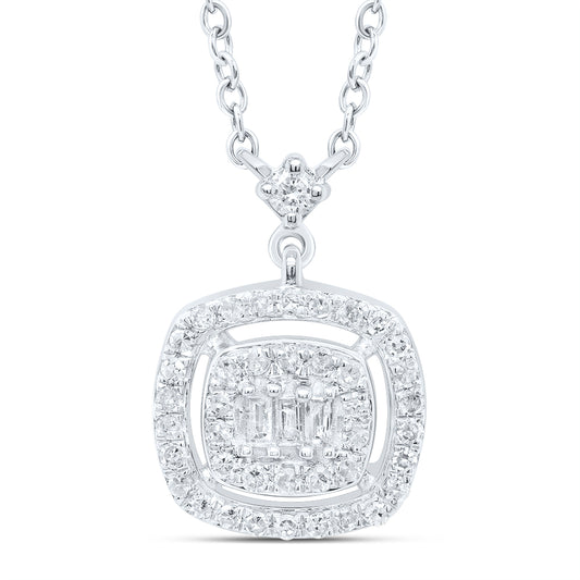 10kt White Gold 1/4 Cttw Diamond Cushion Necklace, Length: 18 Inch