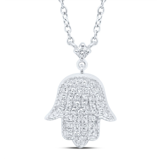 10kt White Gold 1/5 Cttw Natural Diamond Hamsa Necklace, Length: 18 Inch