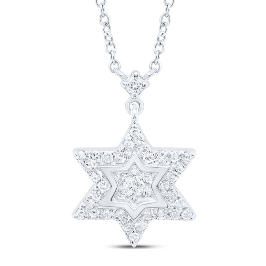 10kt White Gold 1/5 Cttw Diamond Star Necklace, Length: 18 Inch