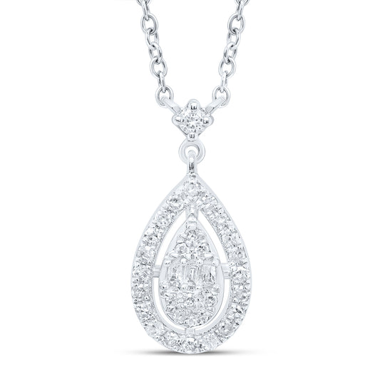 10kt White Gold 1/6 Cttw Diamond Pear Necklace, Length: 18 Inch