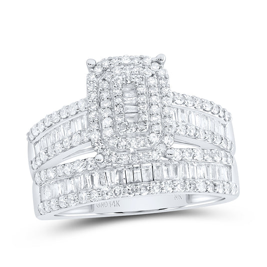 14kt White Gold His & Hers 1 3/4 Cttw Diamond Cushion Bridal Wedding Ring Band Set, Women Size: 5-9, Men Size: 8-12