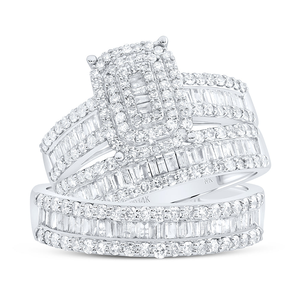 14kt White Gold His & Hers 1 3/4 Cttw Diamond Cushion Bridal Wedding Ring Band Set, Women Size: 5-9, Men Size: 8-12