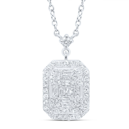 10kt White Gold 1/3 Cttw Diamond Emerald Necklace, Length: 18 Inch