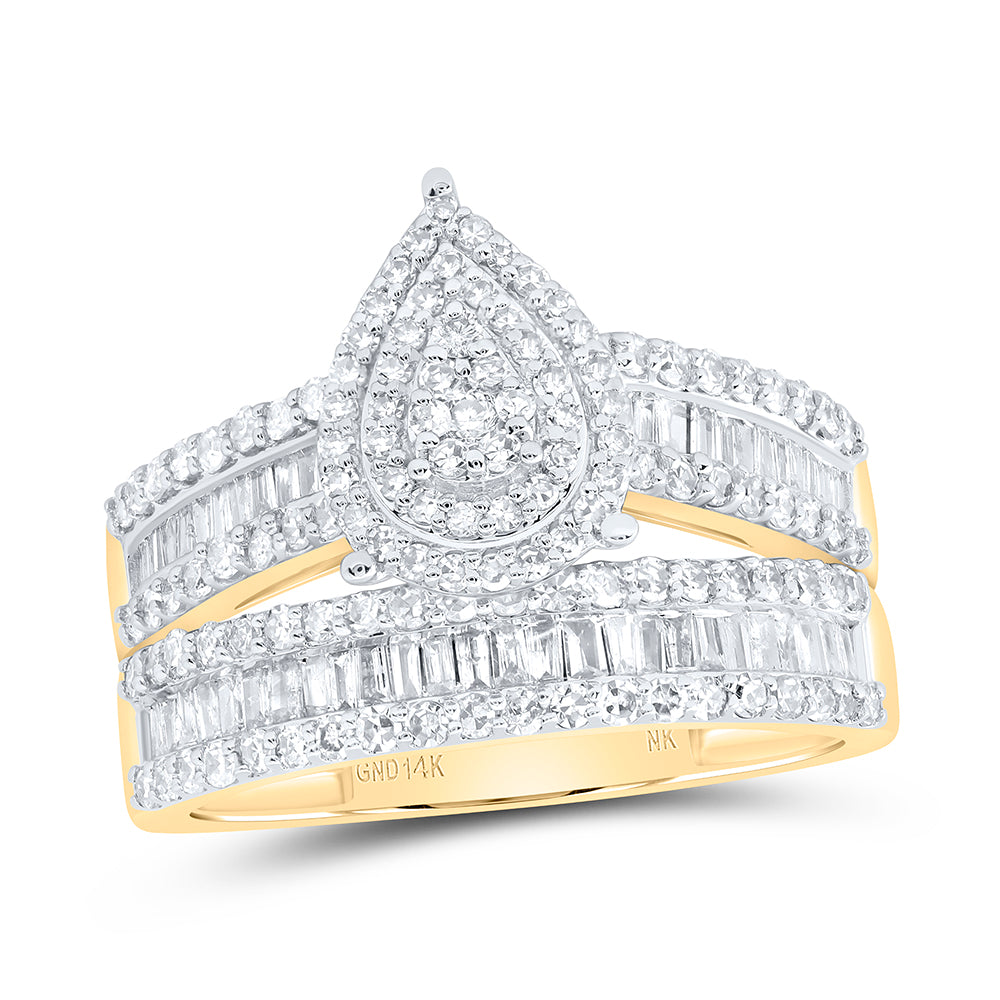 14kt Yellow Gold His & Hers 1 3/4 Cttw Diamond Pear Bridal Wedding Ring Band Set, Women Size: 5-9, Men Size: 8-12