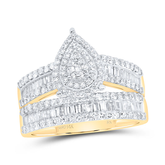 14kt Yellow Gold His & Hers 1 3/4 Cttw Diamond Pear Bridal Wedding Ring Band Set, Women Size: 5-9, Men Size: 8-12