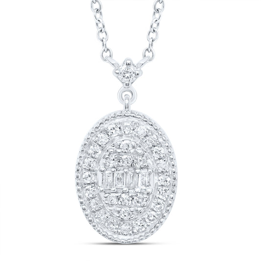 10kt White Gold 1/5 Cttw Diamond Oval Necklace, Length: 18 Inch