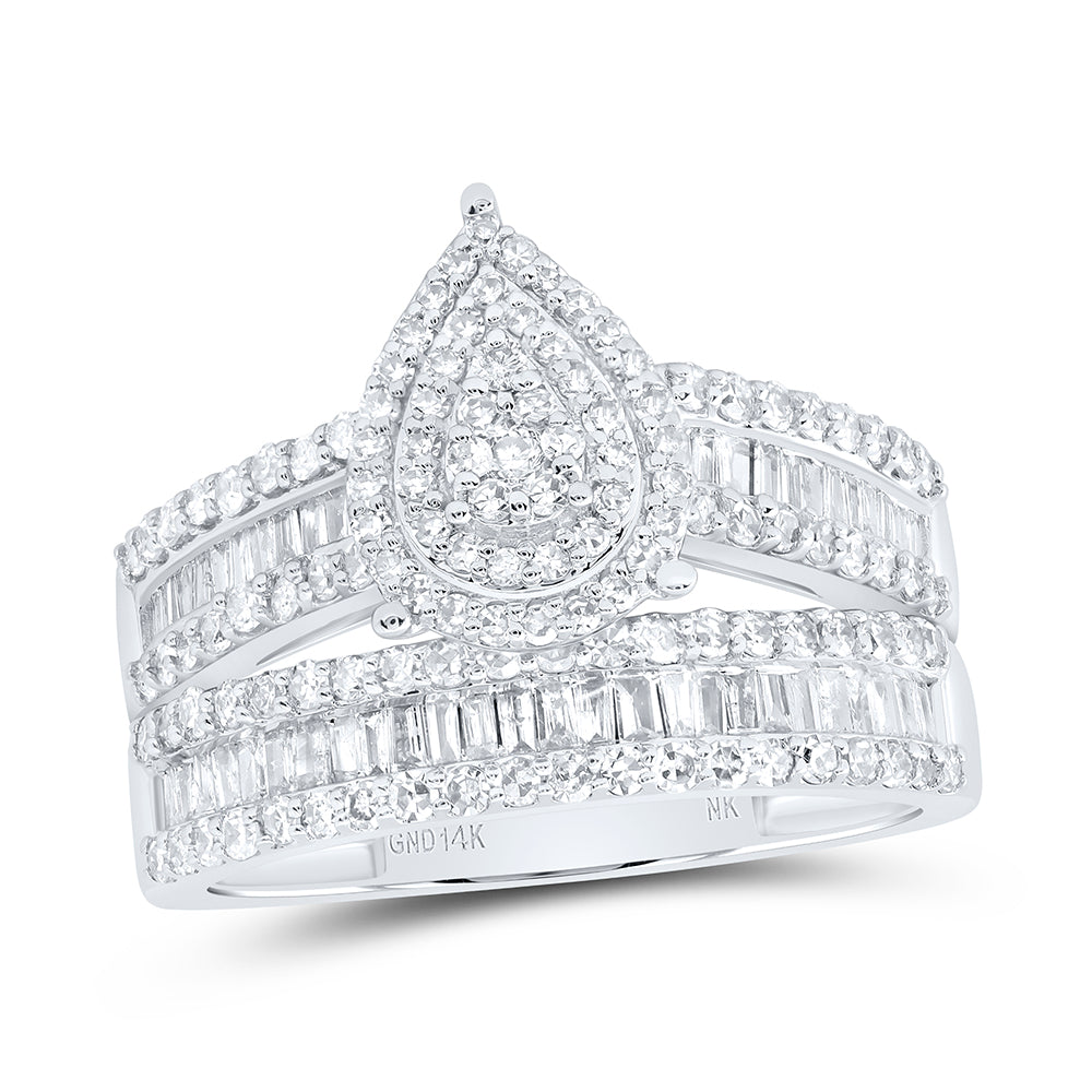 14kt White Gold His & Hers 1 3/4 Cttw Diamond Pear Bridal Wedding Ring Band Set, Women Size: 5-9, Men Size: 8-12