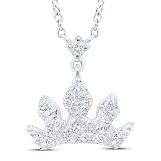 10kt White Gold 1/6 Cttw Diamond Crown Necklace, Length: 18 Inch