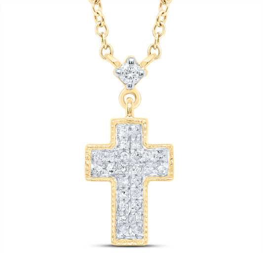10kt Yellow Gold 1/8 Cttw Diamond Cross Necklace