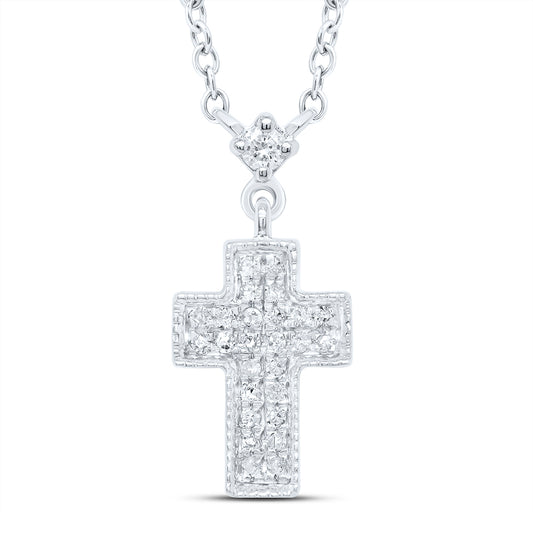 10kt White Gold 1/8 Cttw Diamond Cross Necklace