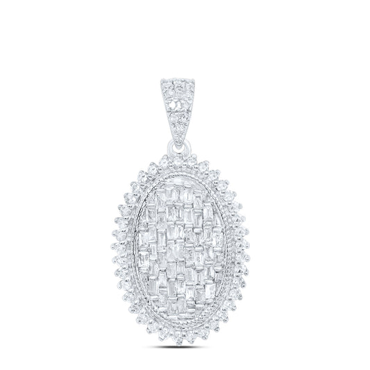 10kt White Gold 1/2 Cttw Natural Diamond Oval Pendant