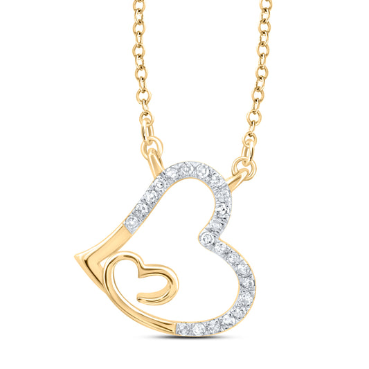 10kt Yellow Gold 1/10 Cttw Natural Diamond Fashion Heart Necklace, Length: 18 Inch