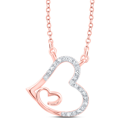 10kt Rose Gold 1/10 Cttw Natural Diamond Fashion Heart Necklace, Length: 18 Inch