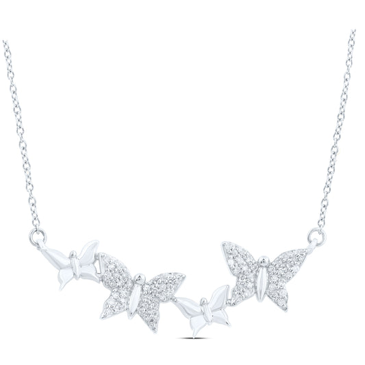 14kt White Gold 1/4 Cttw Natural Diamond Fashion Butterfly Necklace, Length: 18 Inch
