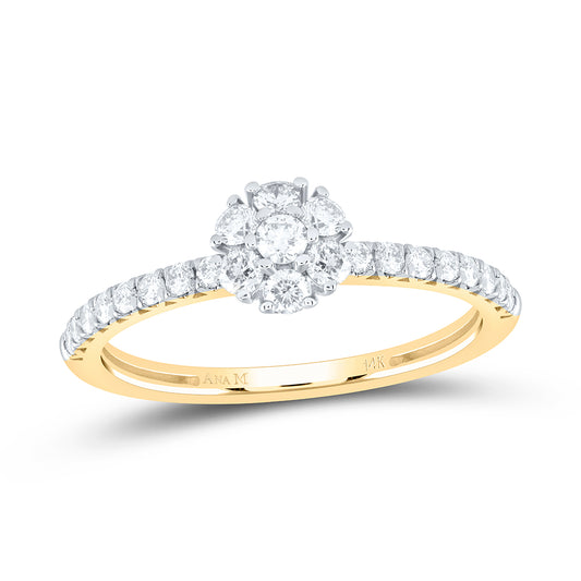 14kt Yellow Gold 1/2 Cttw Natural Diamond Ana M Flower Bridal Wedding Engagement Anniversary Ring, Women Size: 5-9