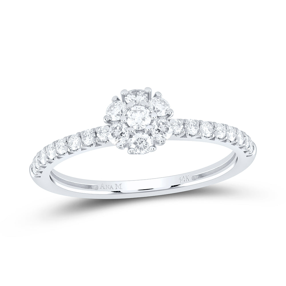 14kt White Gold 1/2 Cttw Natural Diamond Ana M Flower Bridal Wedding Engagement Anniversary Ring, Women Size: 5-9