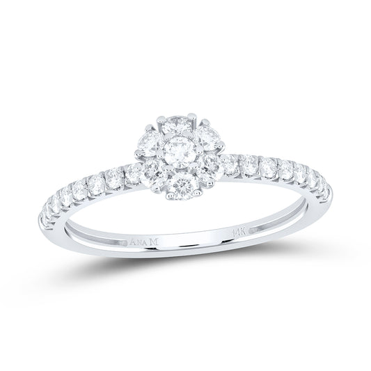 14kt White Gold 1/2 Cttw Natural Diamond Ana M Flower Bridal Wedding Engagement Anniversary Ring, Women Size: 5-9