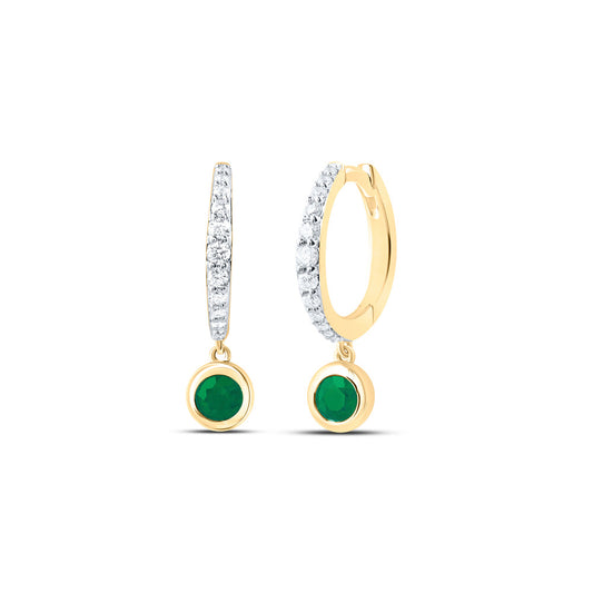 14kt Yellow Gold 1/5 Cttw Diamond Ana M 3.5mm Round em, Natural Gem Dangling Earring