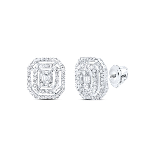 14kt White Gold 3/4 Cttw Natural Diamond Ana M Fashion Octagon Baguette Earring